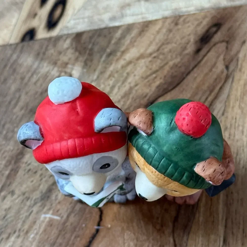 1984 Vintage Bear Christmas Carolers, Ceramic Bisque Figurine by Applause